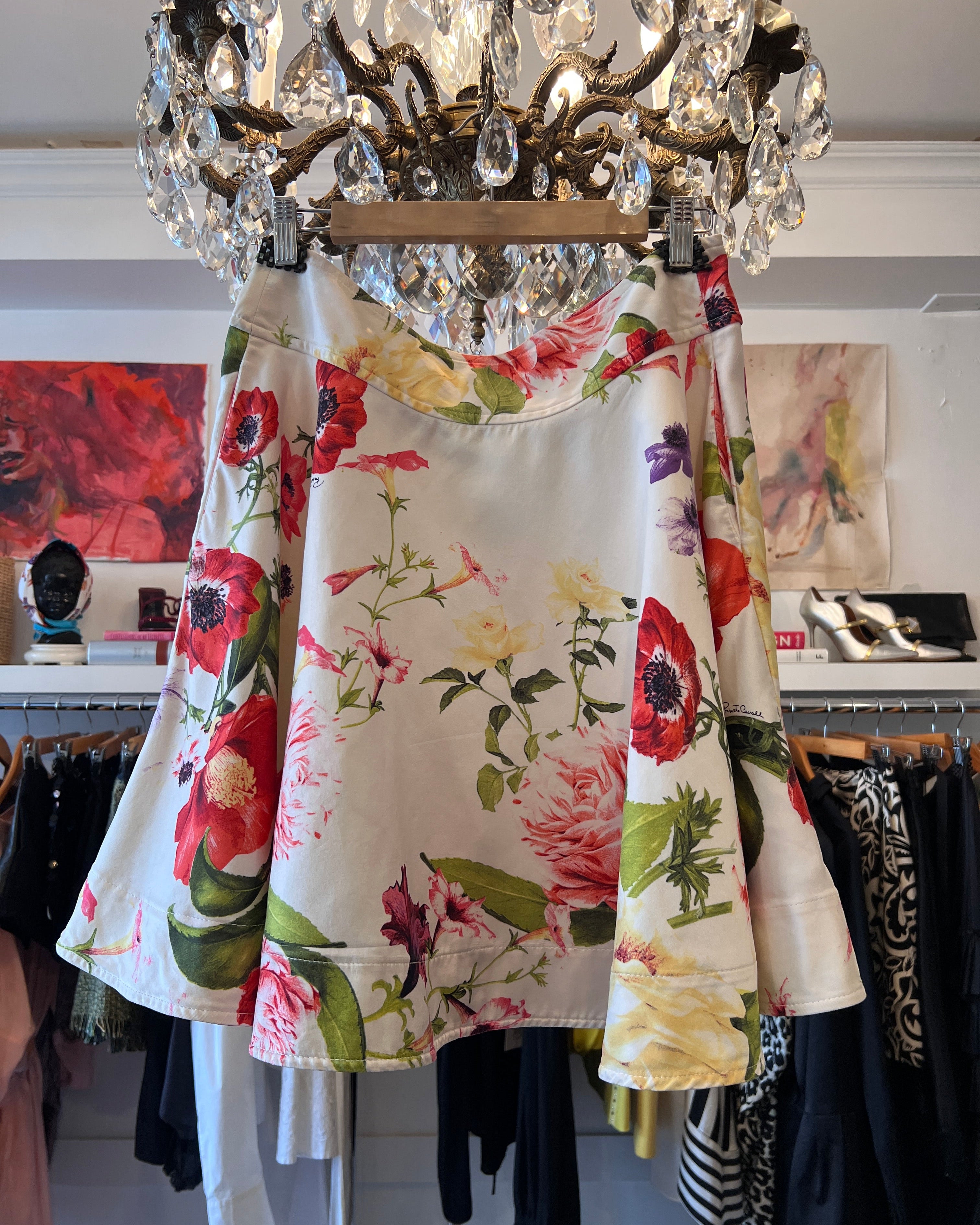 2000s Roberto Cavalli Floral Printed Silk Skirt
