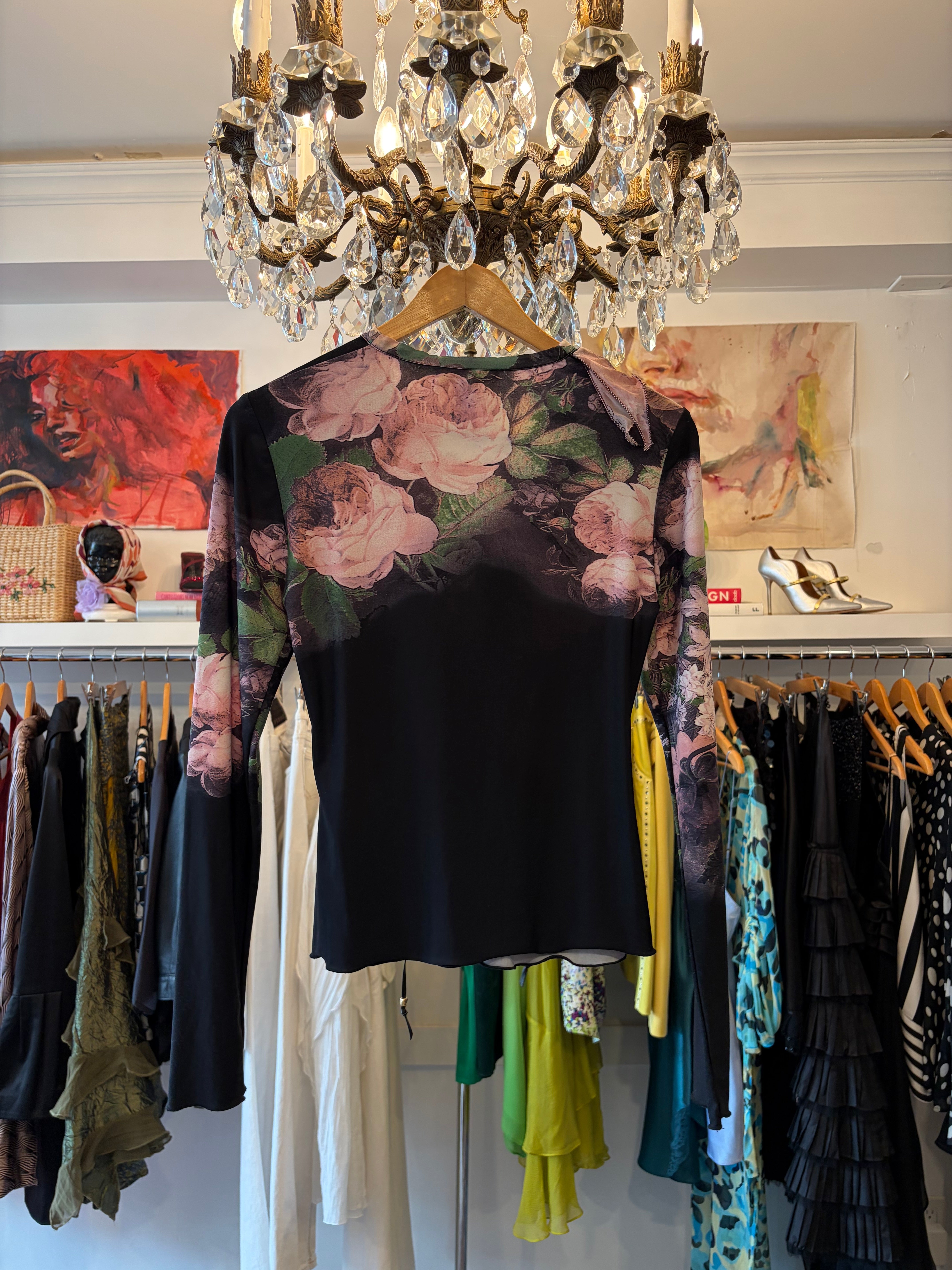 2005 Roberto Cavalli Floral Lace-Up Top