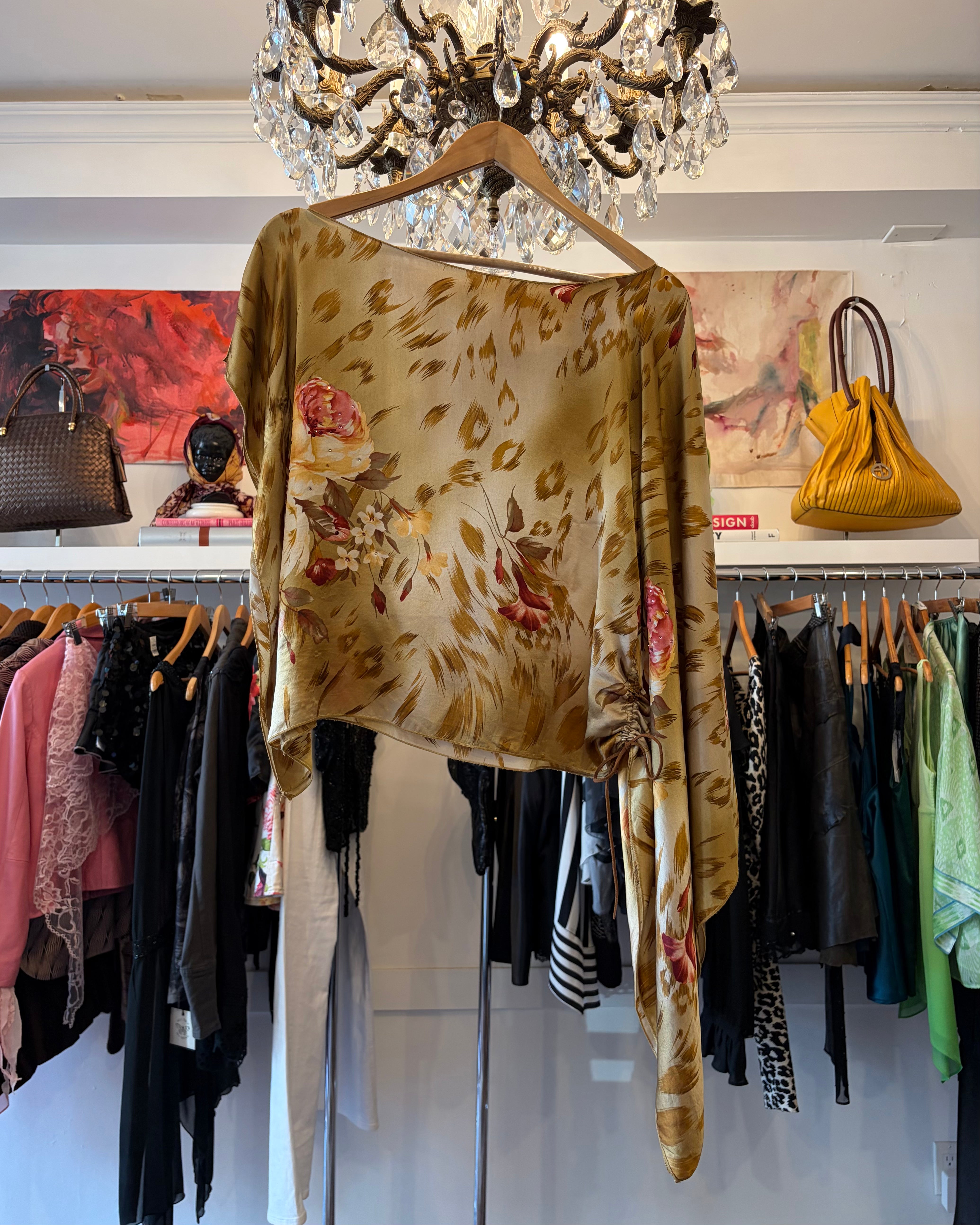 1990s Caché Gold Silk Poncho