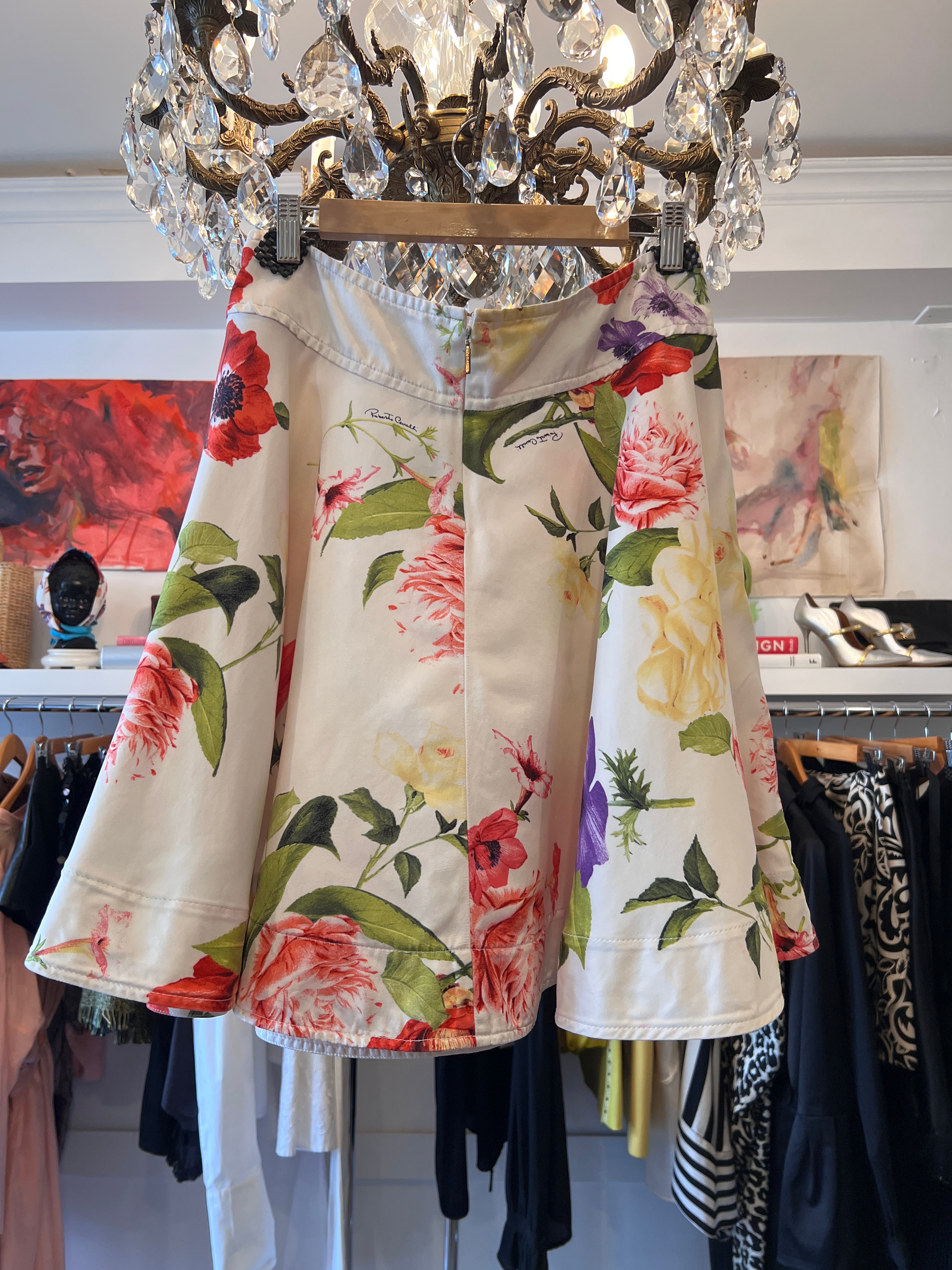 2000s Roberto Cavalli Floral Printed Silk Skirt