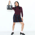 Burgundy Plaid Mini Skirt