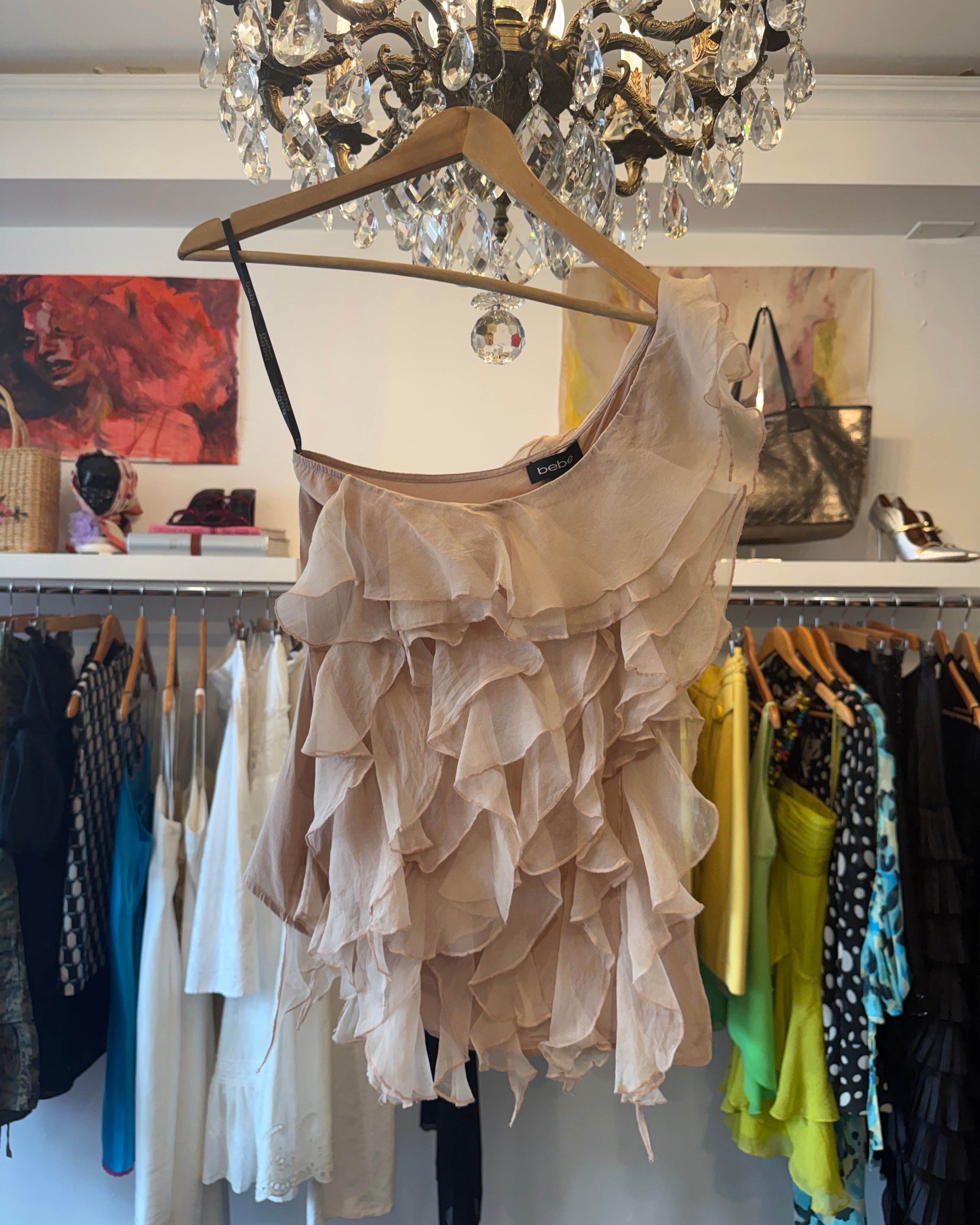 2000s Bebe Ruffle Silk Top