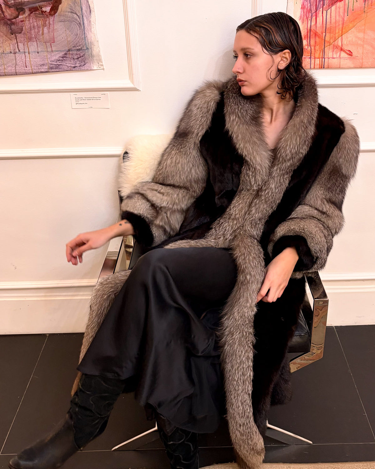 1970s Leonard Mink & Silver Fox Trim Full-Length Coat