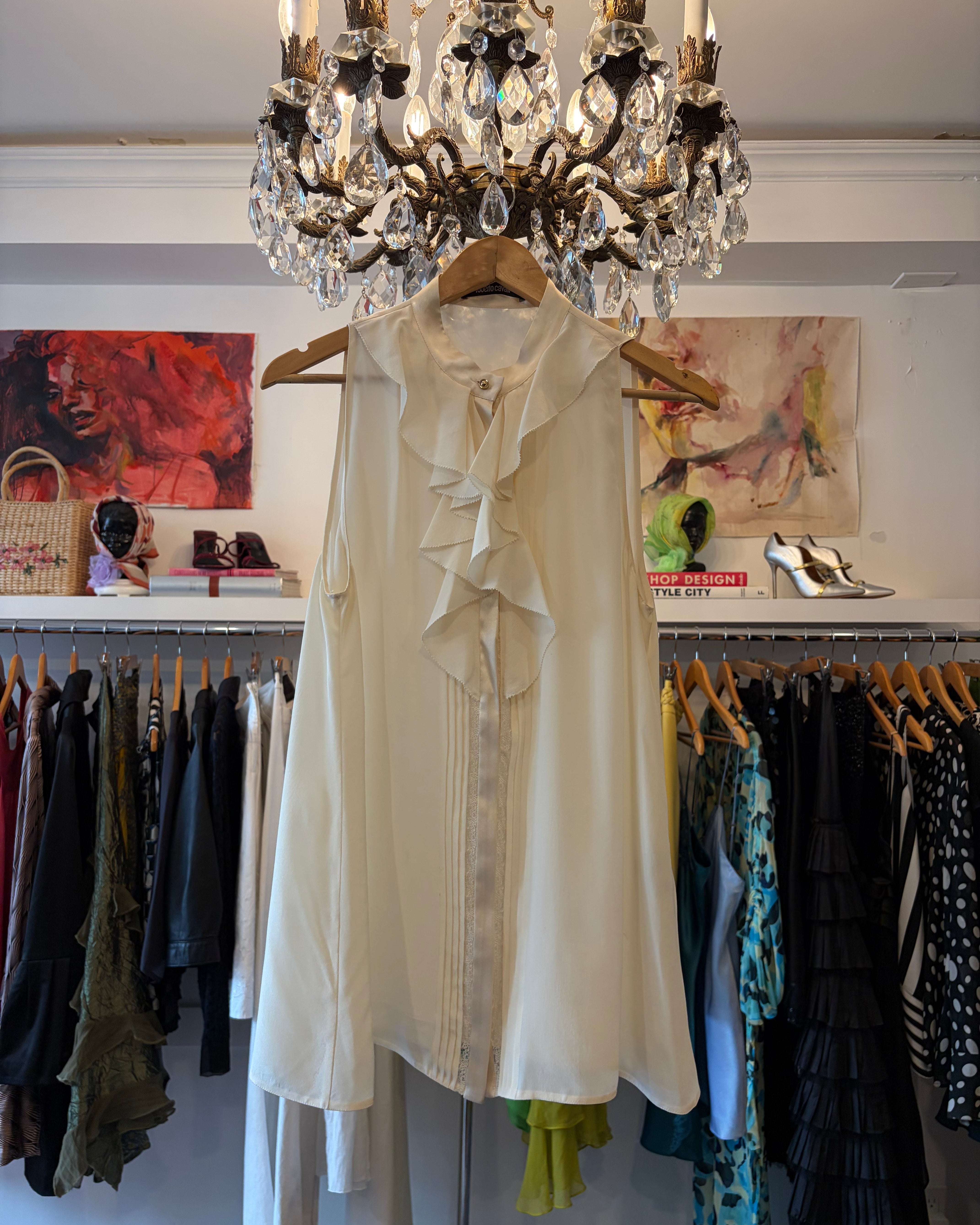 2000s Roberto Cavalli Sleeveless Silk Blouse