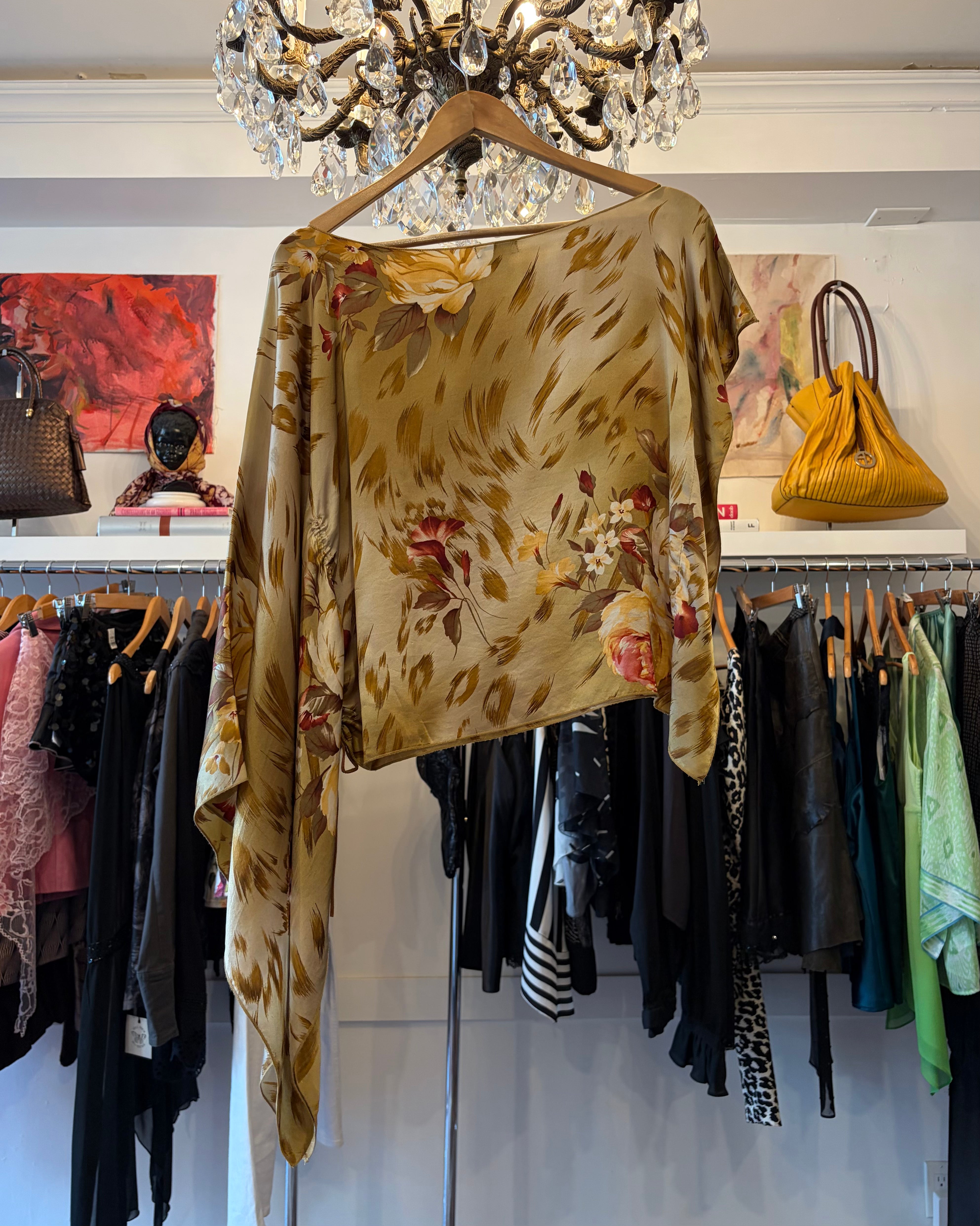 1990s Caché Gold Silk Poncho