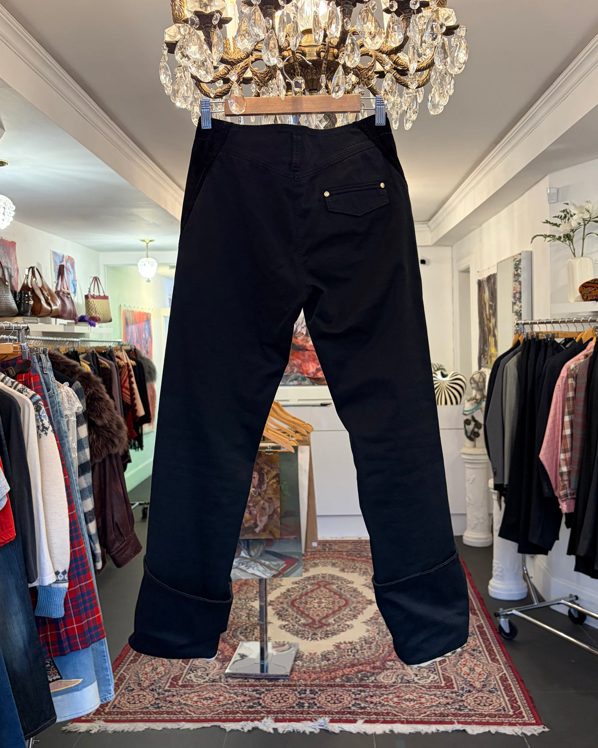 2000s Roberto Cavalli Black Velvet Panel Trousers
