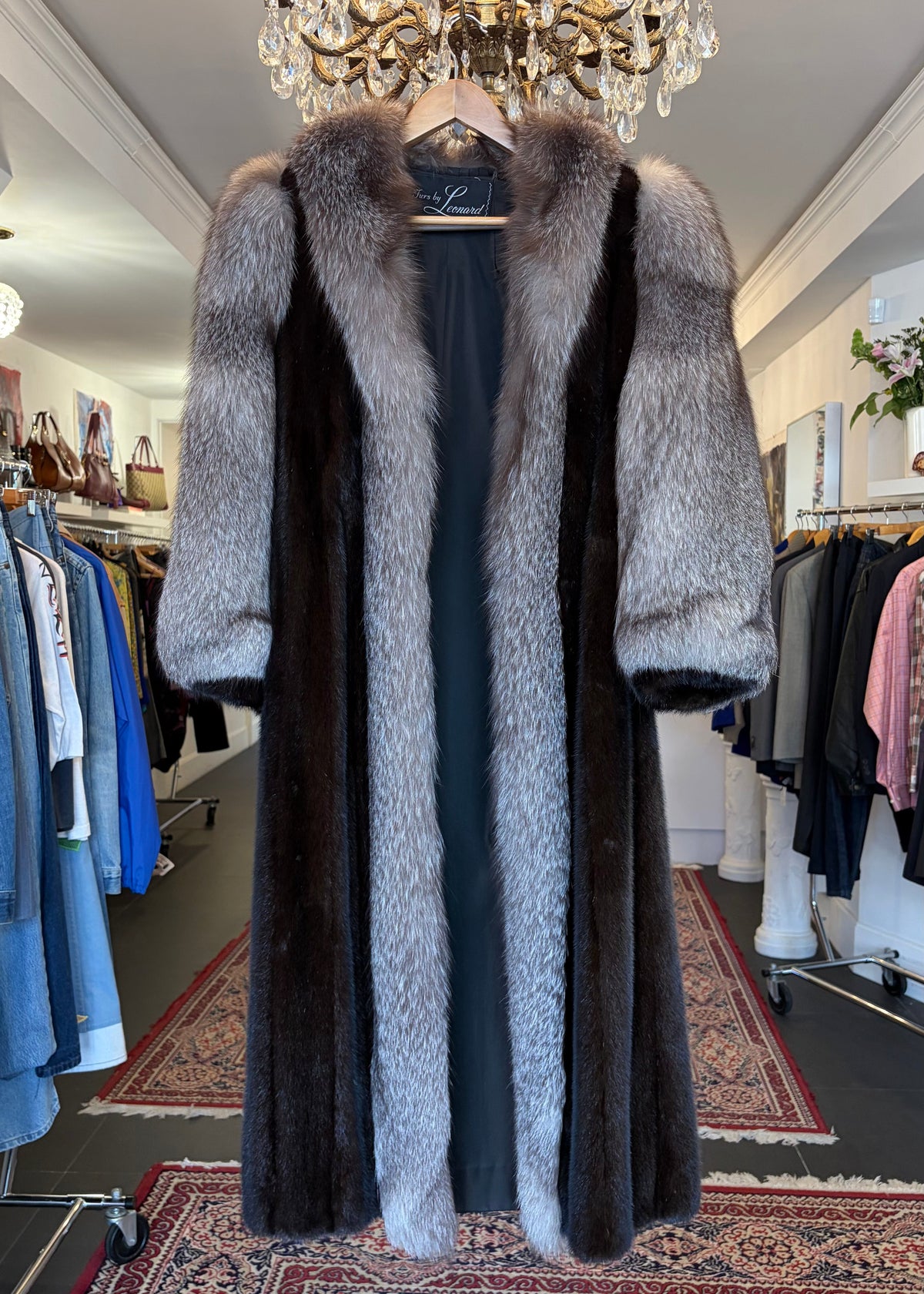 1970s Leonard Mink & Silver Fox Trim Full-Length Coat