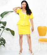 1980s Yellow Peplum Skirt-Suit