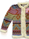 Stunning 1980s Aztec Cardigan w Shaggy Trim