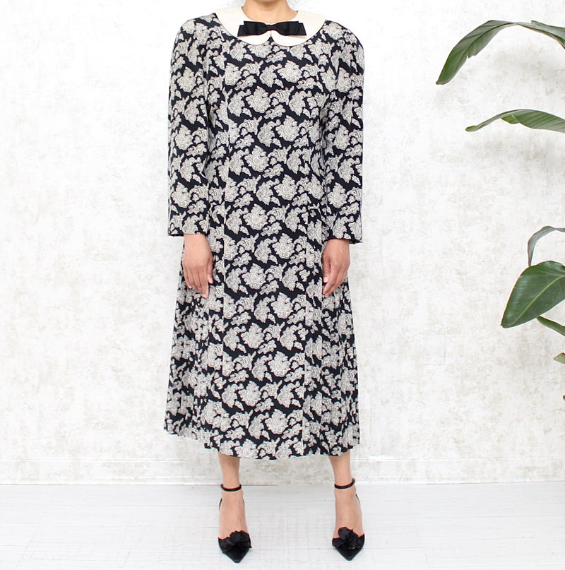1980s Big Collar Silk Dress