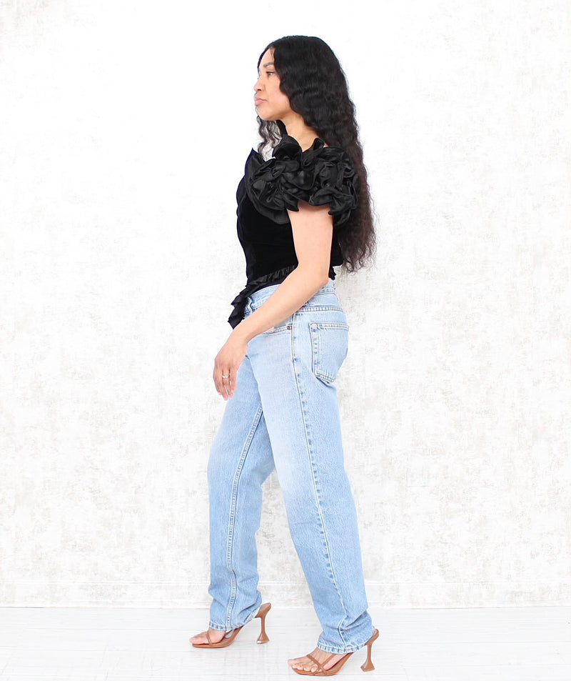 1980s Reworked Ruffle Velvet Top