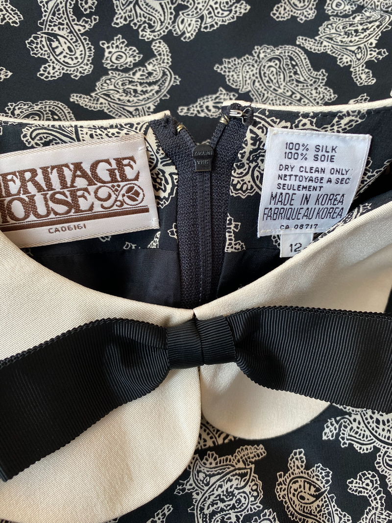 1980s Big Collar Silk Dress
