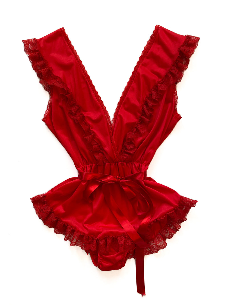 1980s Ruffle Lace Teddy