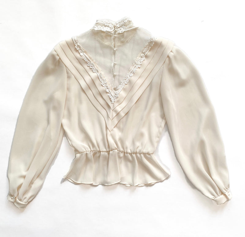 1980s Victorian Style Chiffon Blouse
