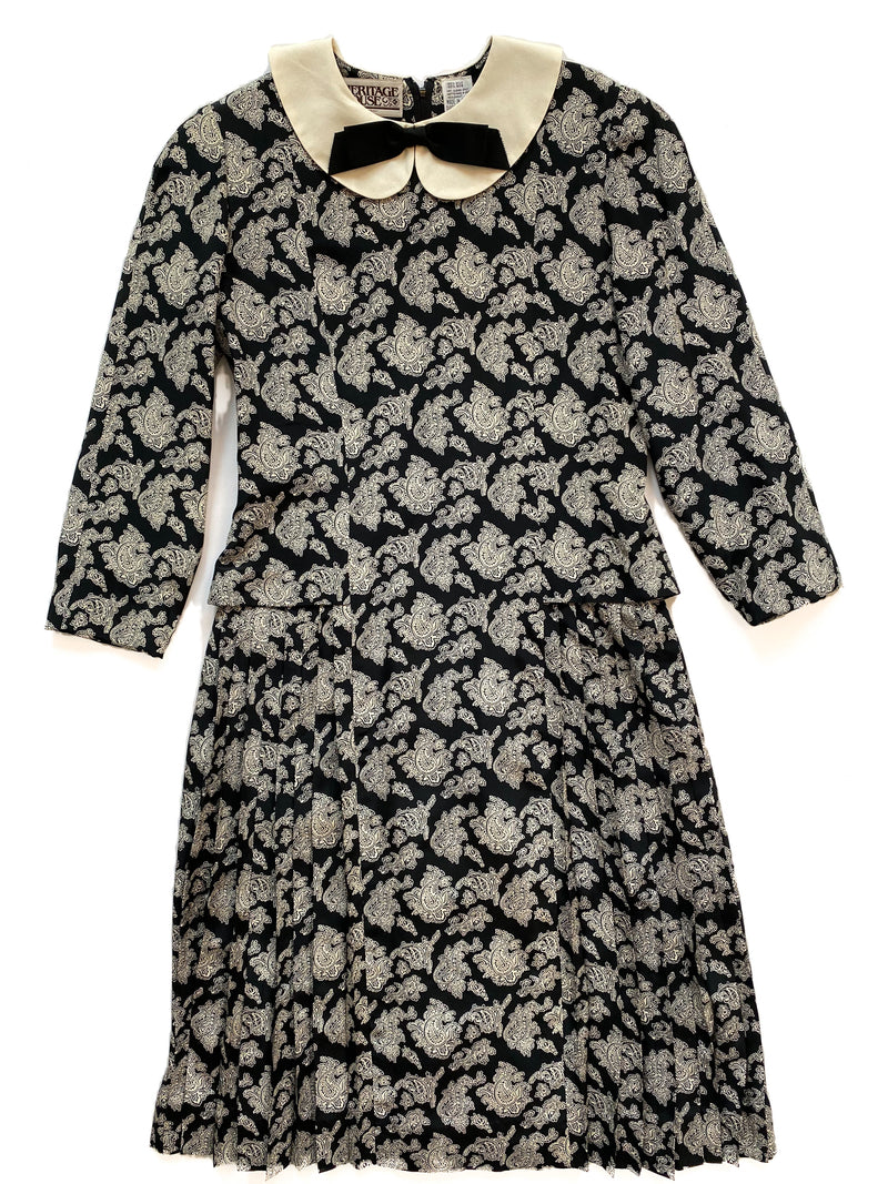 1980s Big Collar Silk Dress