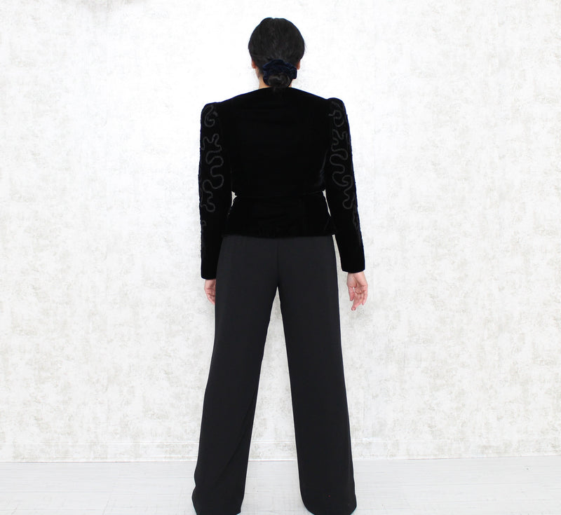 1980s Puff-Shoulder Velvet Blazer