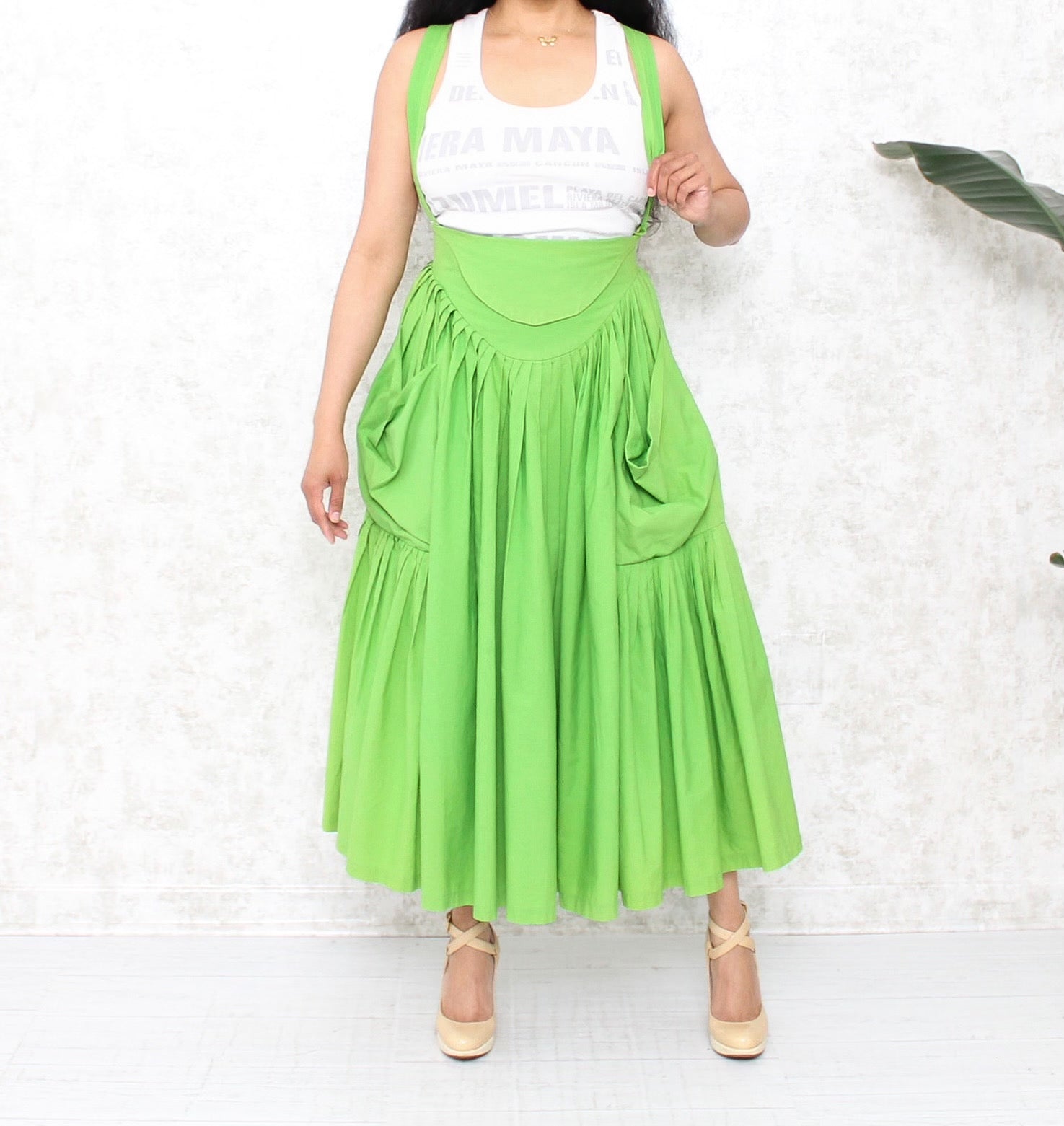 Green skirt with suspenders sales
