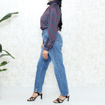 1980s High Neck Stripe Blouse