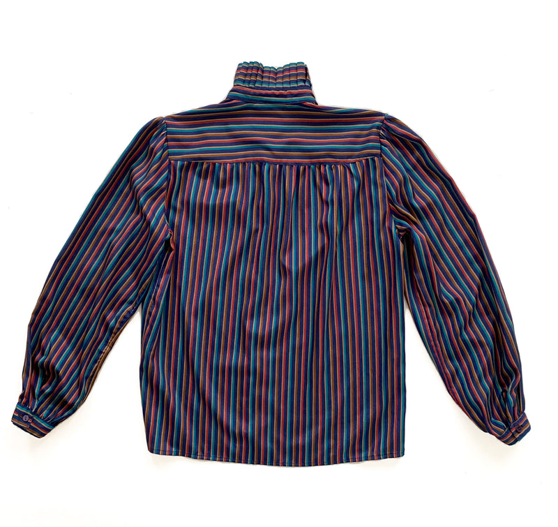1980s High Neck Stripe Blouse