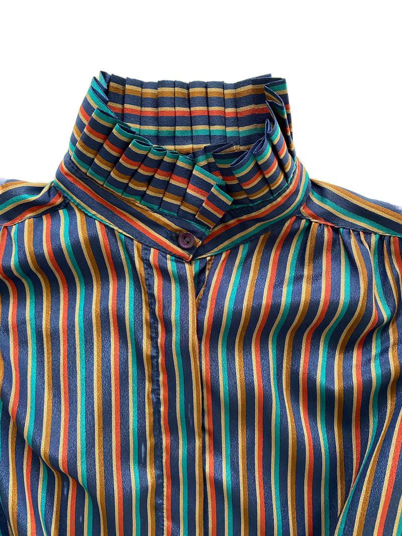1980s High Neck Stripe Blouse