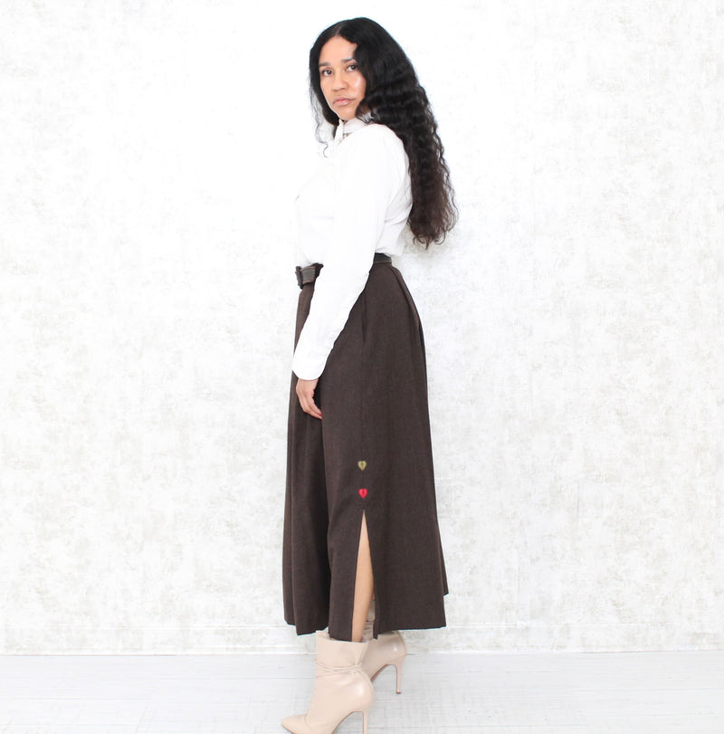 1970s Wool Skirt with Embroidered Side Slits