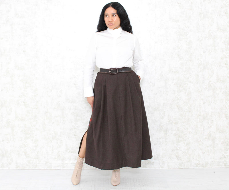 1970s Wool Skirt with Embroidered Side Slits