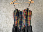 1980s Plaid + Black Taffeta Dress