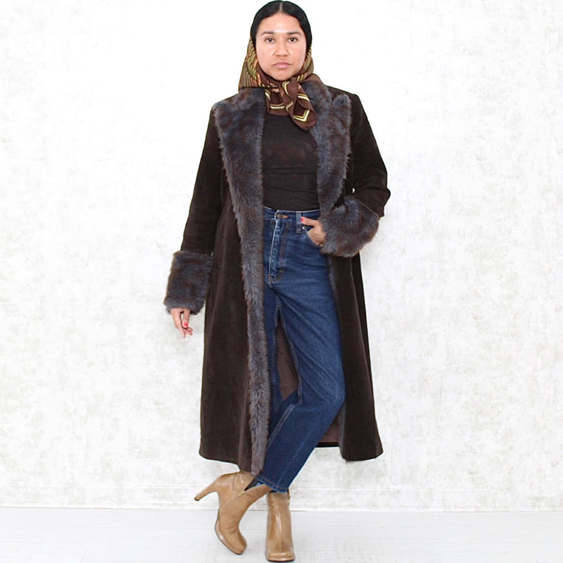 1990s Faux Fur Collar Corduroy Jacket