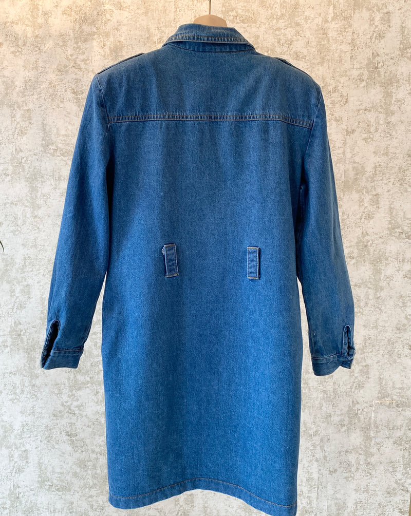 denim dress 80s style Vintage Dreams Denim Dress, Maxi, 80s, Blue, Size Small, Cotton, Snap Front