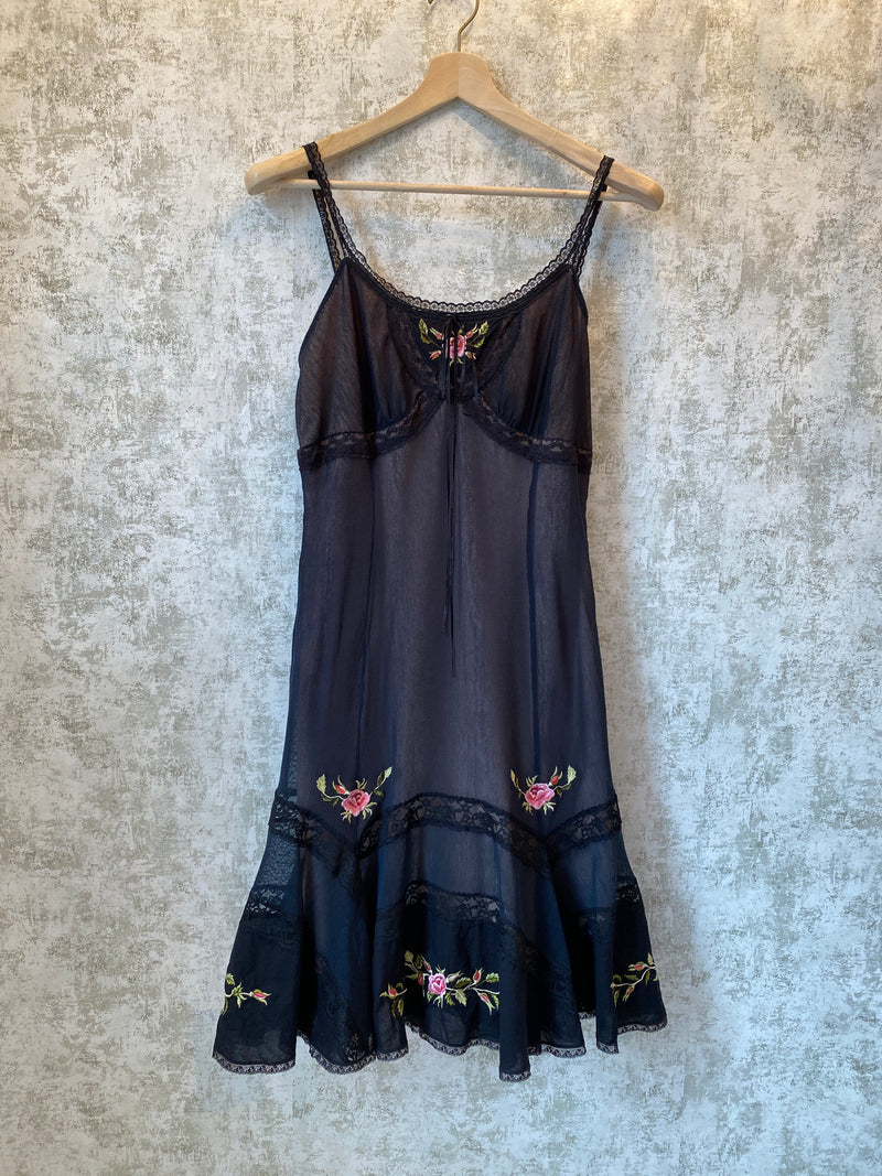1990s Betsey Johnson Embroidered Mesh Dress