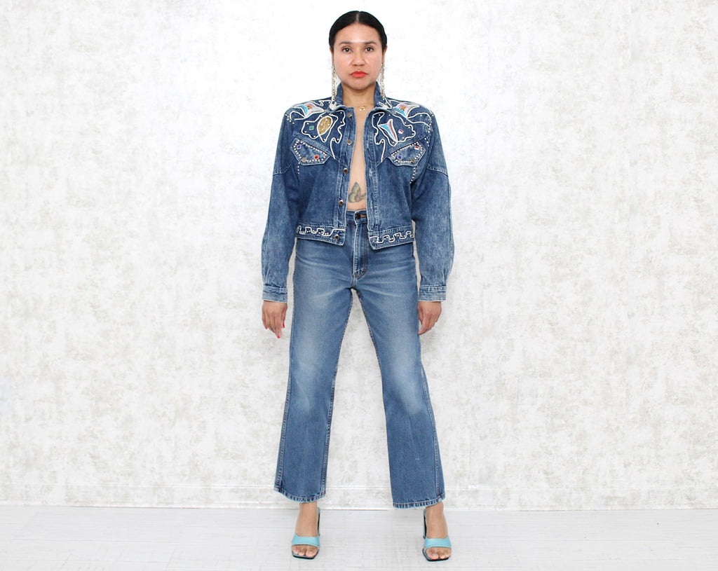 Sandro embellished denim jacket hot sale