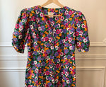 1980s Puff Sleeve Floral Dress