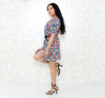 1980s Puff Sleeve Floral Dress