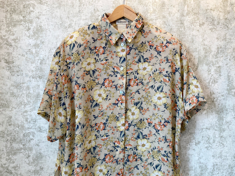 1980s Chiffon Floral Skirt-Set