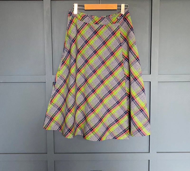 1970s Plaid Wrap Skirt