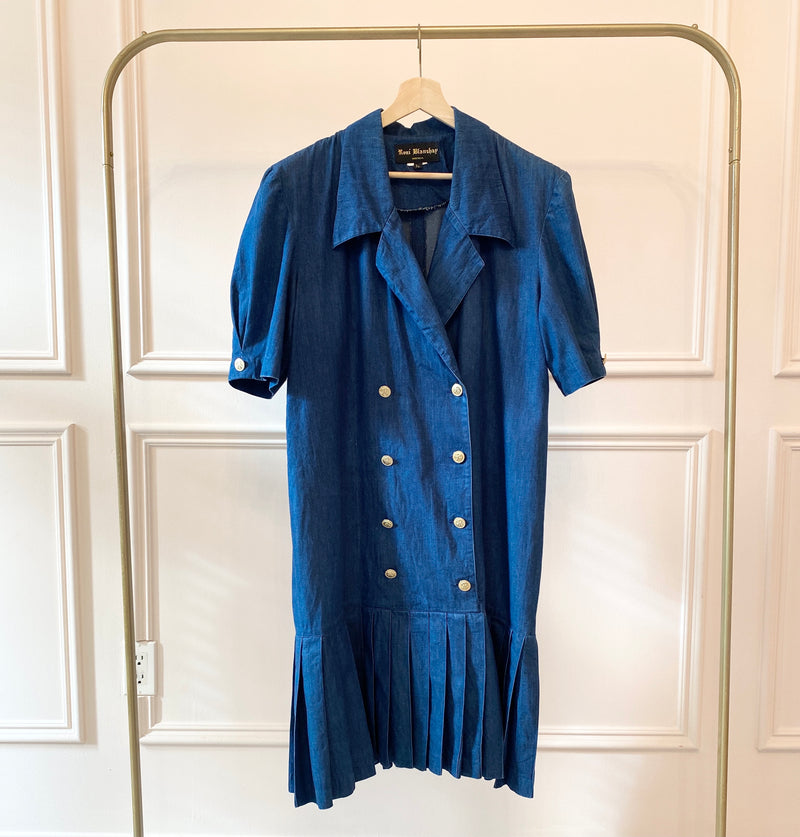 1980s Pleated Denim Midi Dress