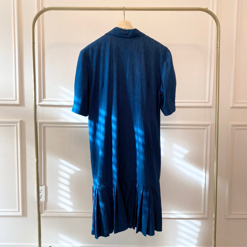1980s Pleated Denim Midi Dress