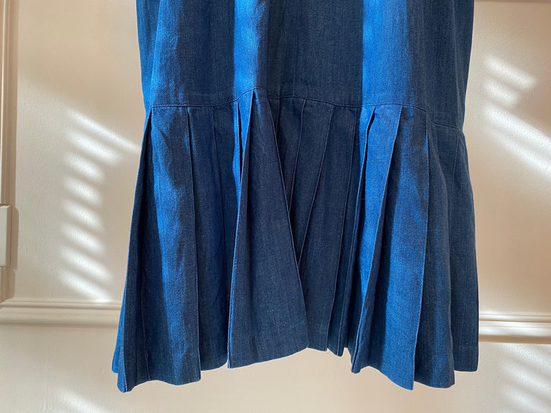 1980s Pleated Denim Midi Dress
