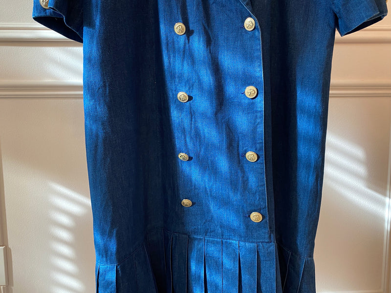 1980s Pleated Denim Midi Dress