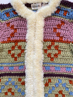 Stunning 1980s Aztec Cardigan w Shaggy Trim