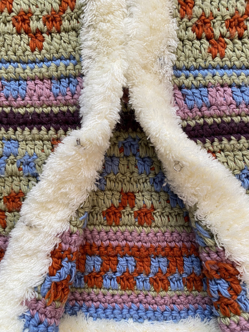 Stunning 1980s Aztec Cardigan w Shaggy Trim