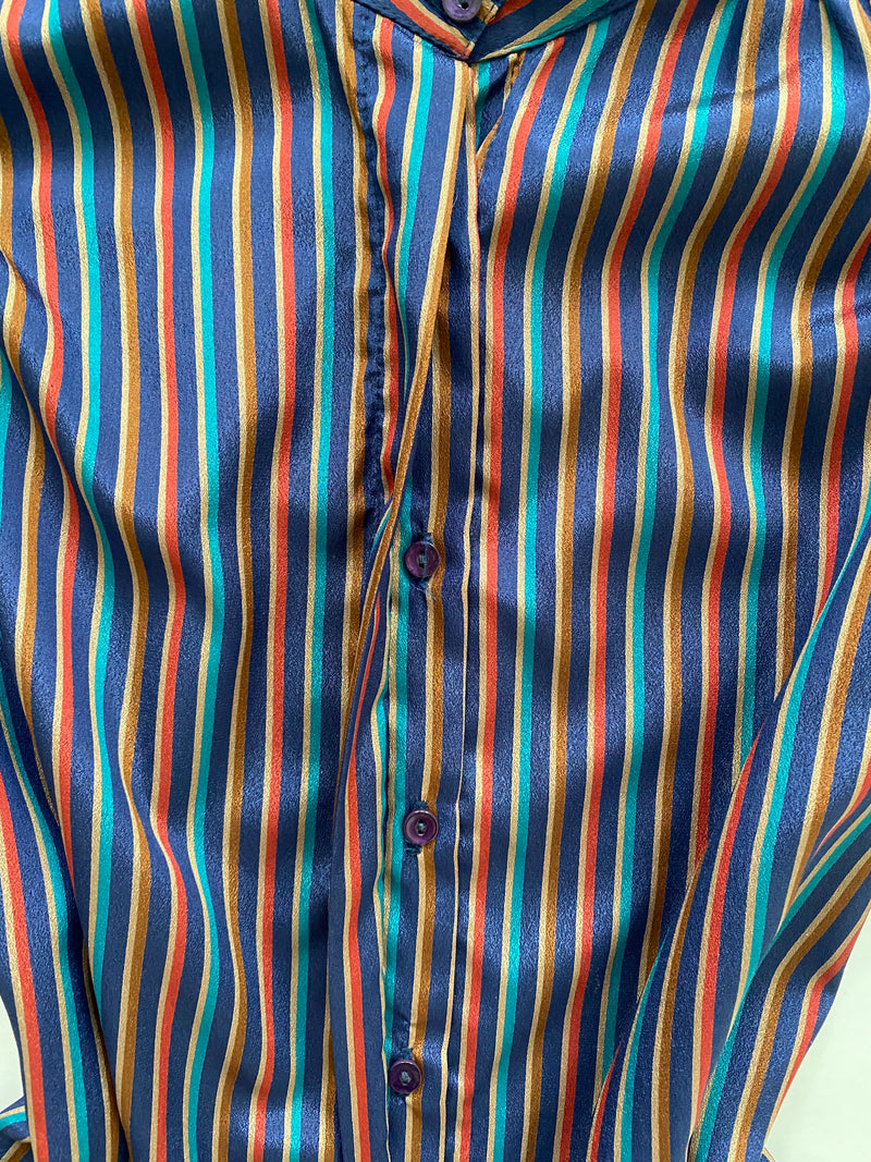 1980s High Neck Stripe Blouse