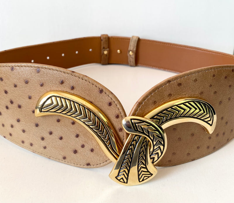 1980s Leather Gold Buckle Belt