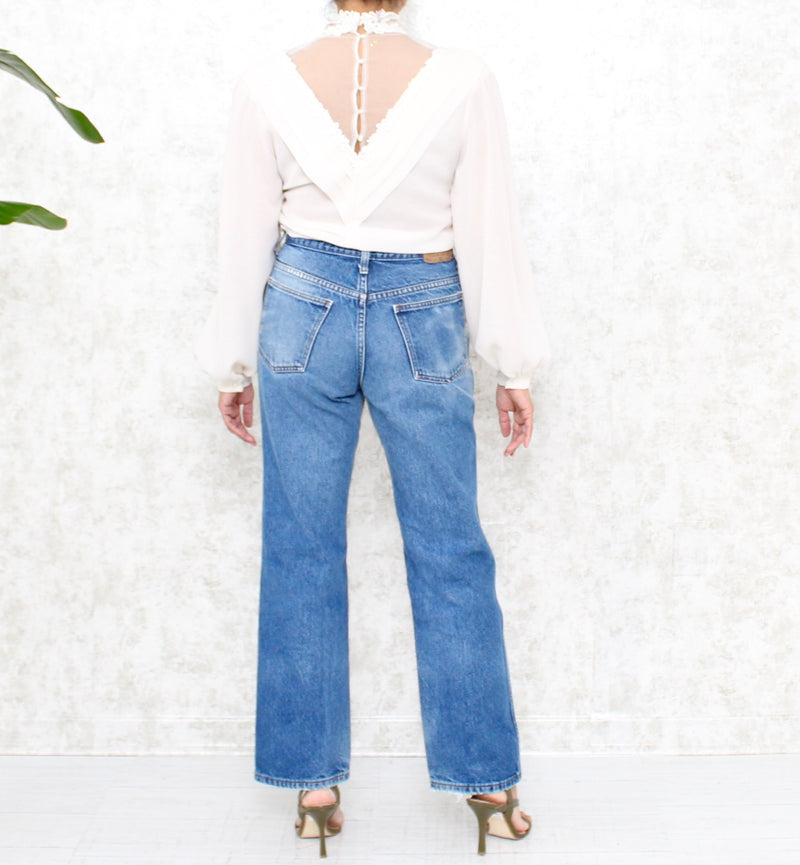 1980s Victorian Style Chiffon Blouse