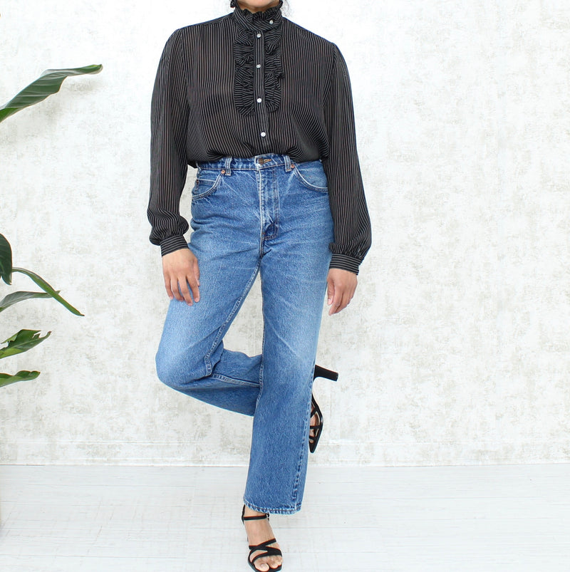 1980s Chiffon High-Neck Ruffle Blouse