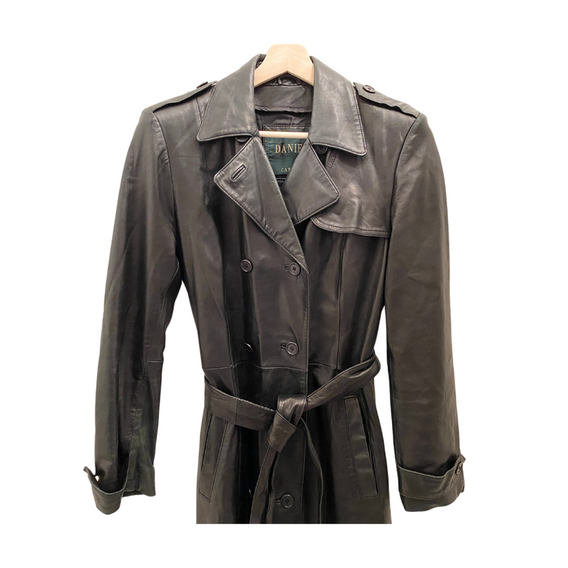 1980s Black Leather Trenchcoat