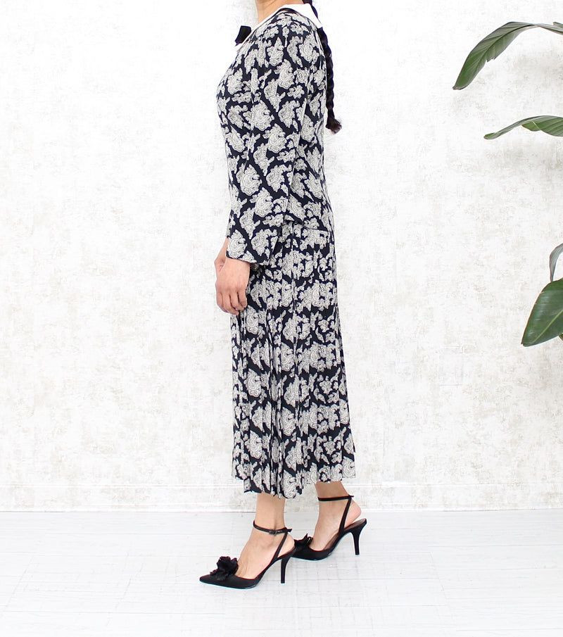 1980s Big Collar Silk Dress